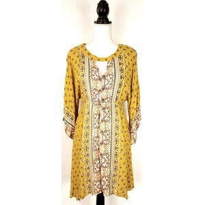 Coco + Jaimeson Kimono Sleeve Handkerchief Hem Mustard Yellow Dress Size Small